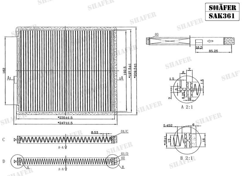 Фильтр салонный Chevrolet Aveo (T250), (в пластиковом корпусе по периметру), 03-, угольный SAK361 фото