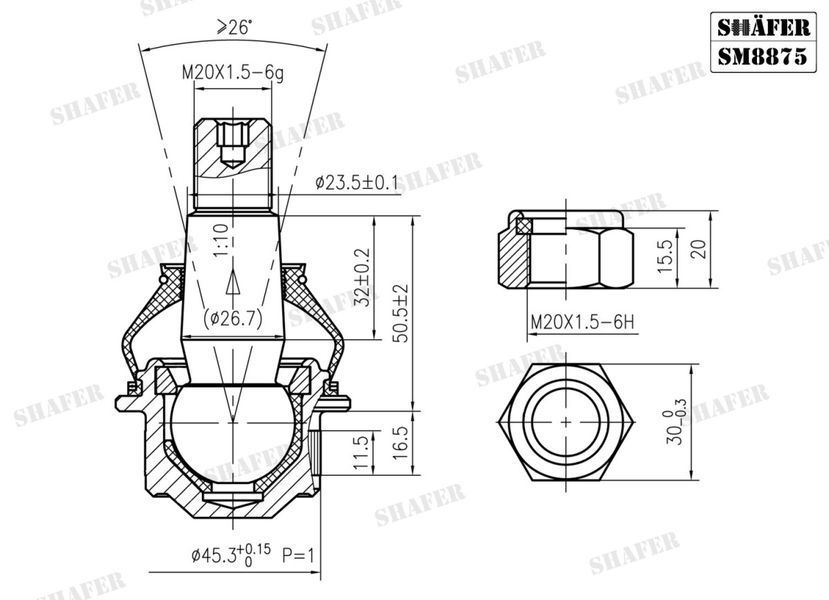 Шаровая опора нижняя MB Sprinter, VW LT, 96-06 SM8875 фото
