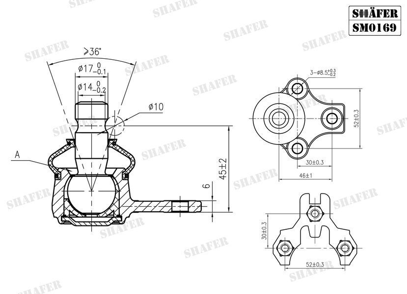 Шаровая опора VW Golf 2, диаметр 17 мм SM0169 фото