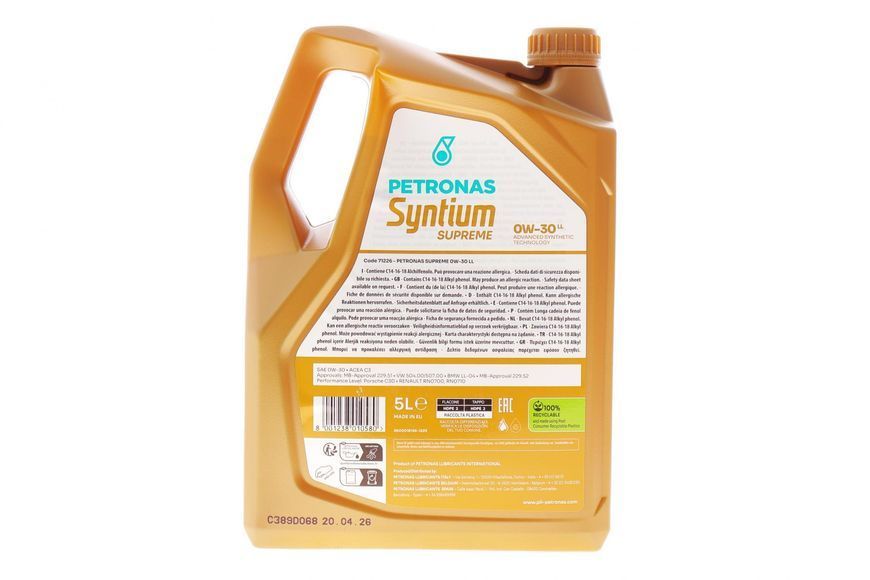 Олива 0W30 SYNTIUM SUPREME LL (5L) (RN0700/MB 229.51/MB 229.52) (ACEA C3) заміна для 70662M12EU 71226M12EU фото