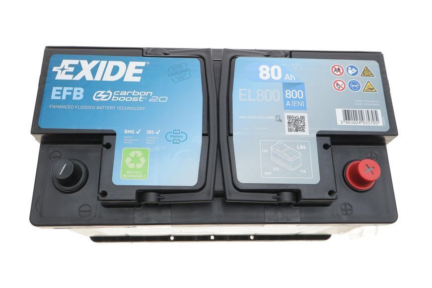 Акумулятор 80Ah-12v Exide EFB (315х175х190), R, EN800 EL800 фото