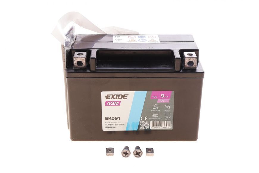 Акумулятор EXIDE 12В 9Агод./120А AGM AUXILIARY (L+ мотоцикл клеми m12) 150x90x105 B00 - без монтажного фланця (додатковий) EK091 фото