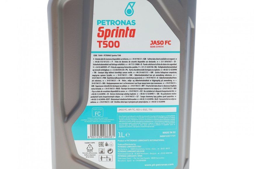 Олива SPRINTA T500 (1L) (ISO EGC/TISI/JASO FC) (API TC) 73049E15EU фото